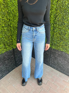 Bayeas Mid-Rise Wide-Leg Jeans with Raw Hem – Light Wash