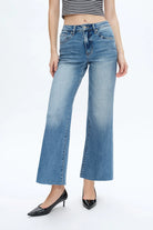 Bayeas Mid-Rise Wide-Leg Jeans with Raw Hem – Light Wash