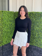 Boho-Chic White Denim Skort with Adjustable Fit