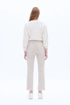 High Rise Straight Leg Jeans – Button Fly & Frayed Hem in Oyster Gray