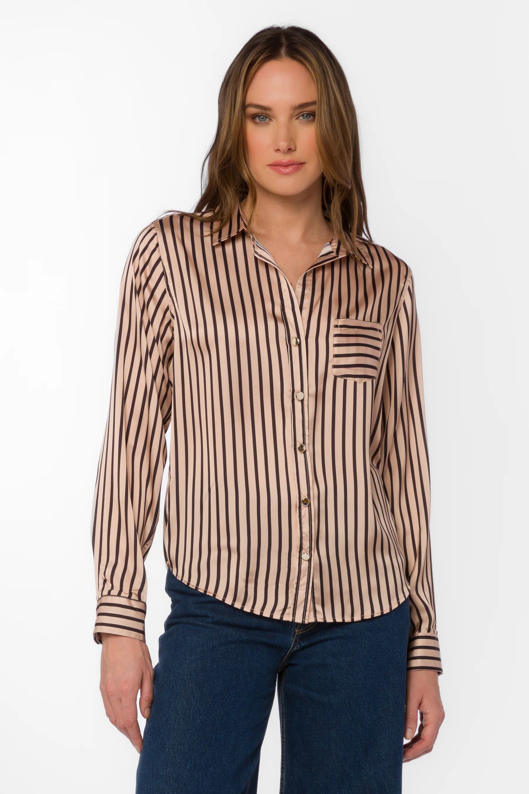 Velvet Heart Jasmine Long Sleeve Button Up 24091 Goldie Stripe