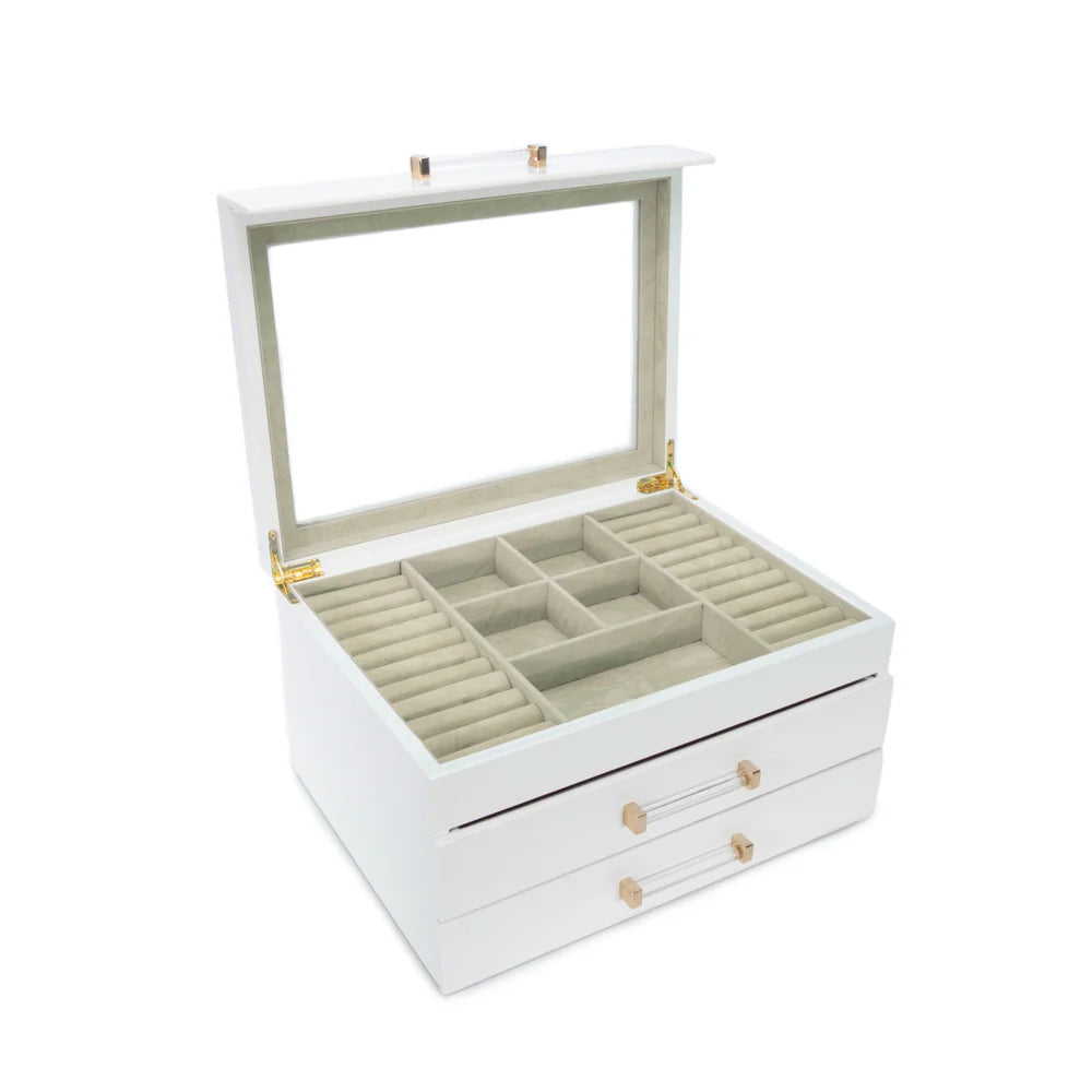 Kendall 4 Clear Lid Jewelry Box white