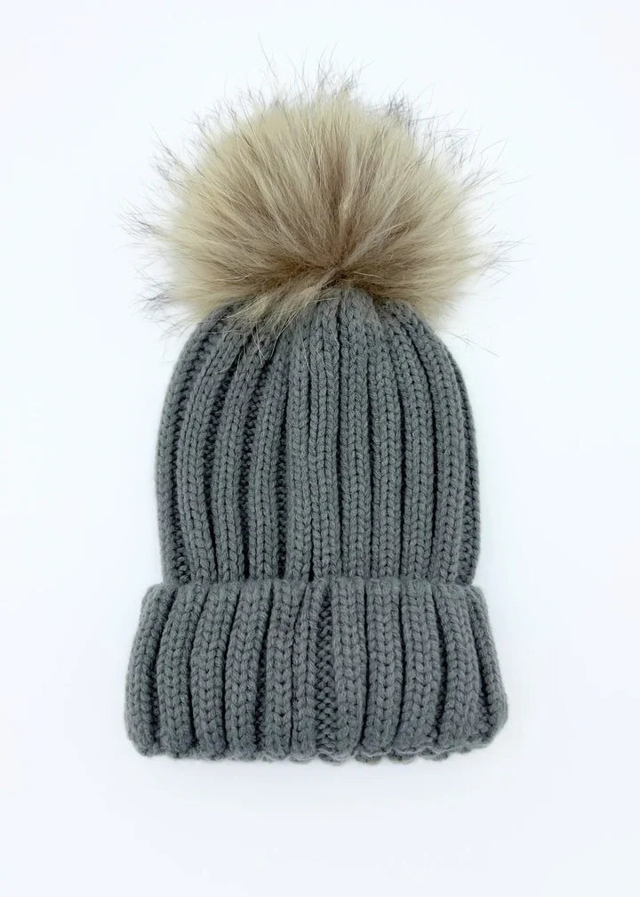 Knit Beanie w/ Fox Pom Pom