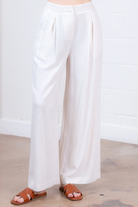 Taupe Linen Pintuck Wide-Leg Pants