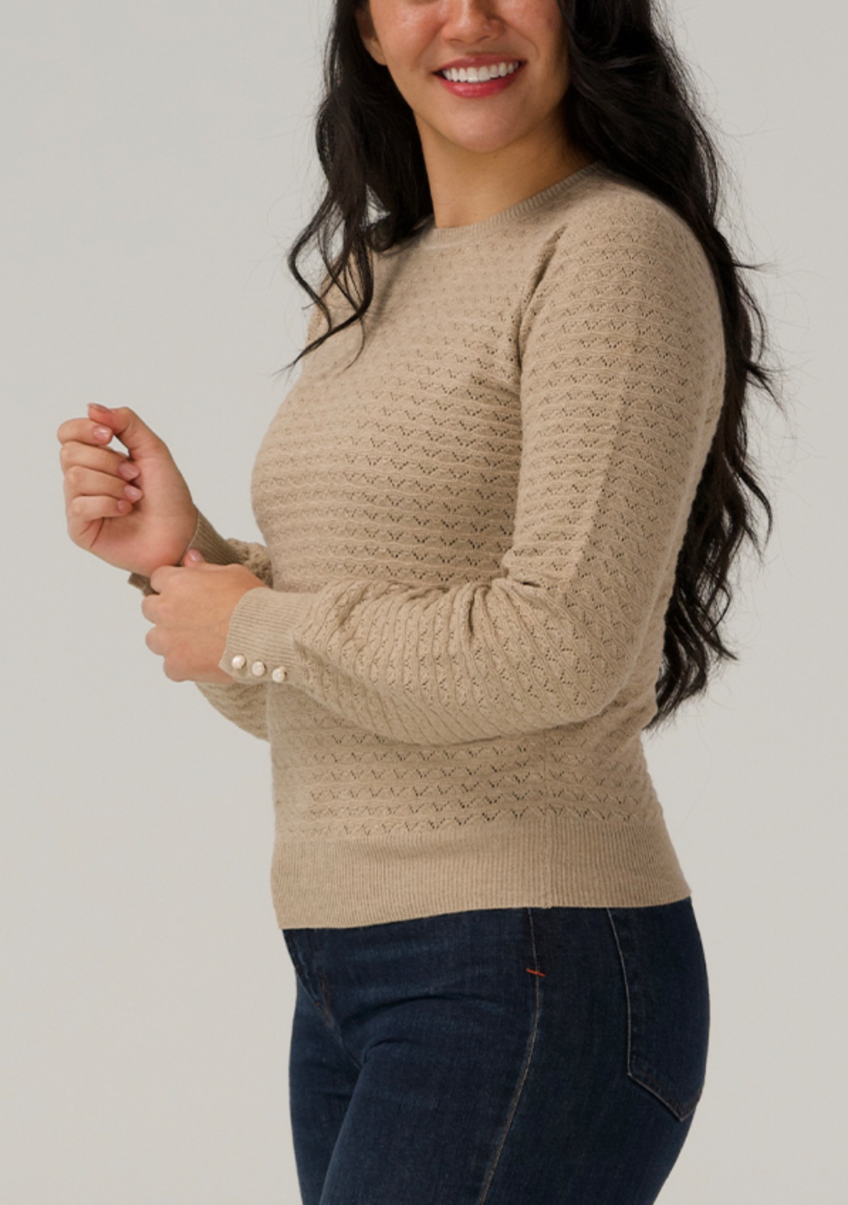 The Normal Brand Olivia Pointelle Crew Top Beige side