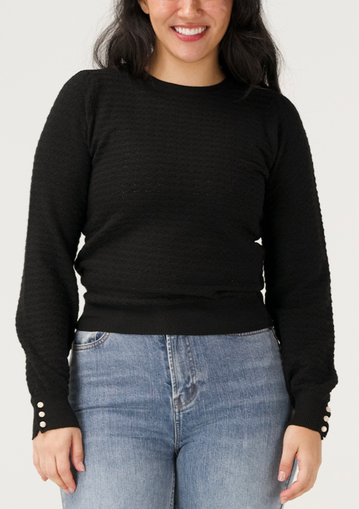 The Normal Brand Olivia Pointelle Crew Top Black side