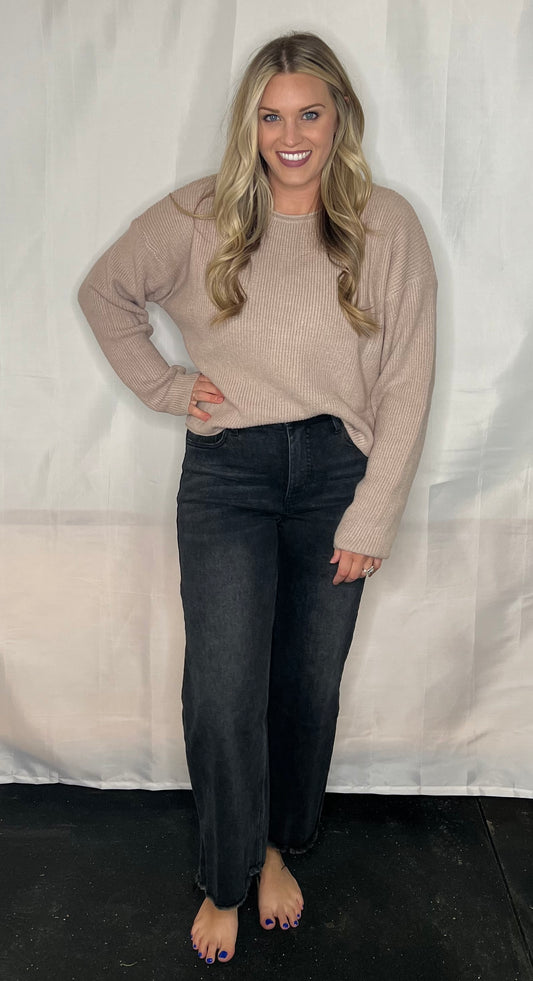 Stone Drop Shoulder Crop Sweater