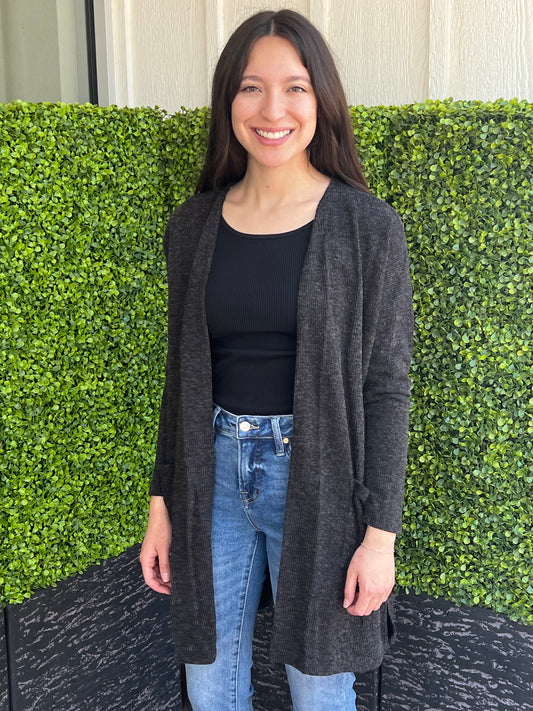Charcoal Ribbed Cardigan
