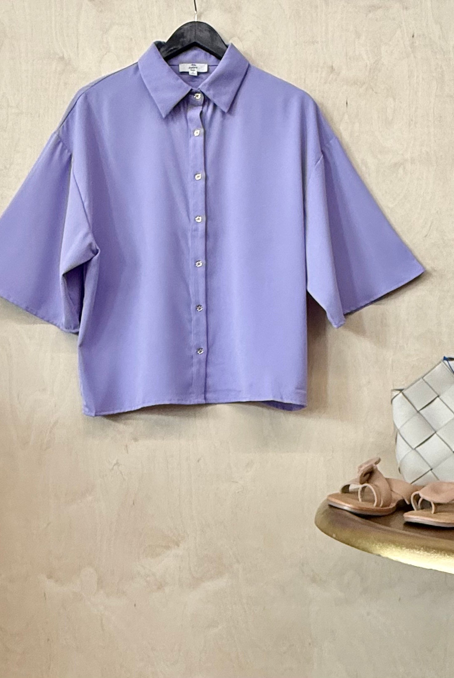 3/4 Sleeve Cropped Button Up
