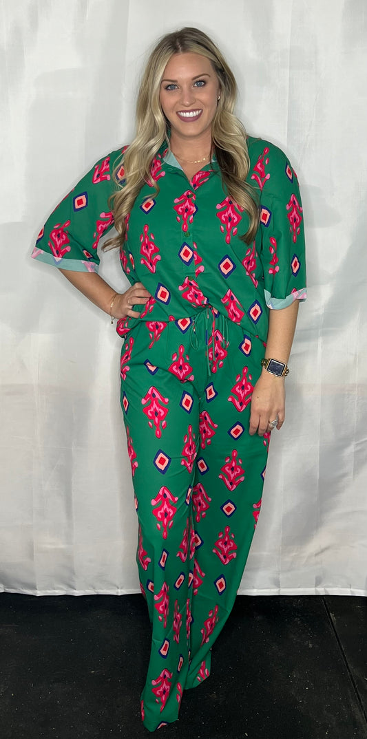 Green Print Pants