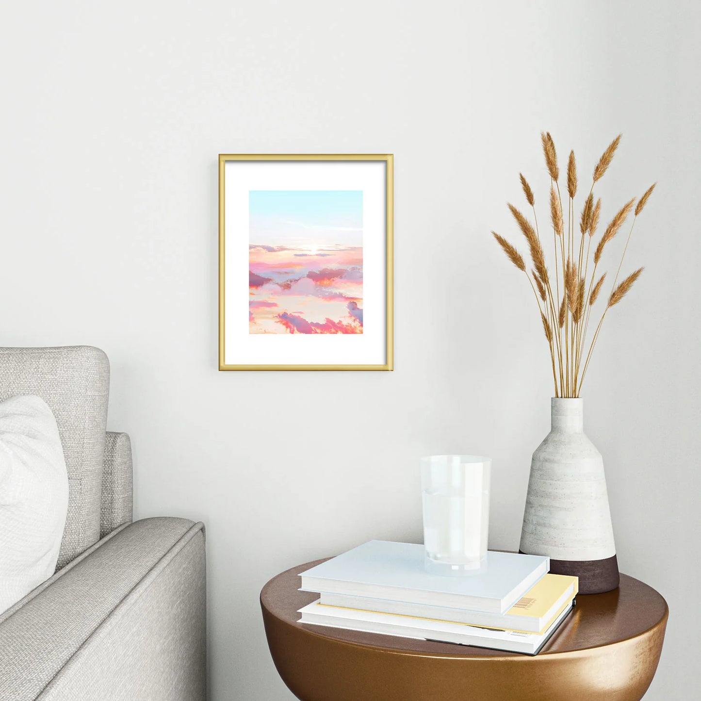 Oranges Blush Clouds Gold Metal Frame 83