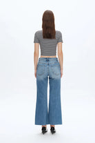 Bayeas Mid-Rise Wide-Leg Jeans with Raw Hem – Light Wash 
