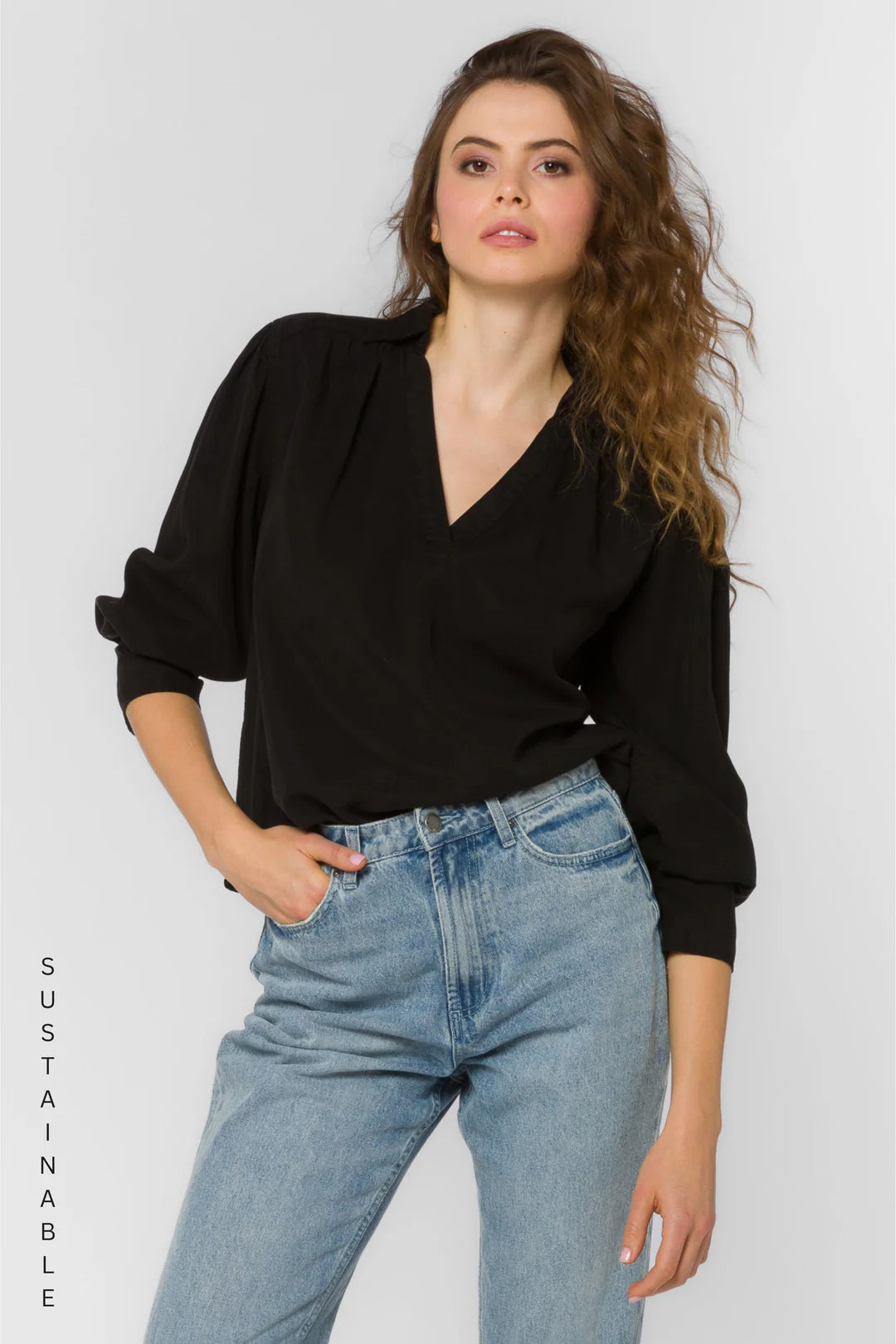 Beretta Black Long Sleeve Popover Top