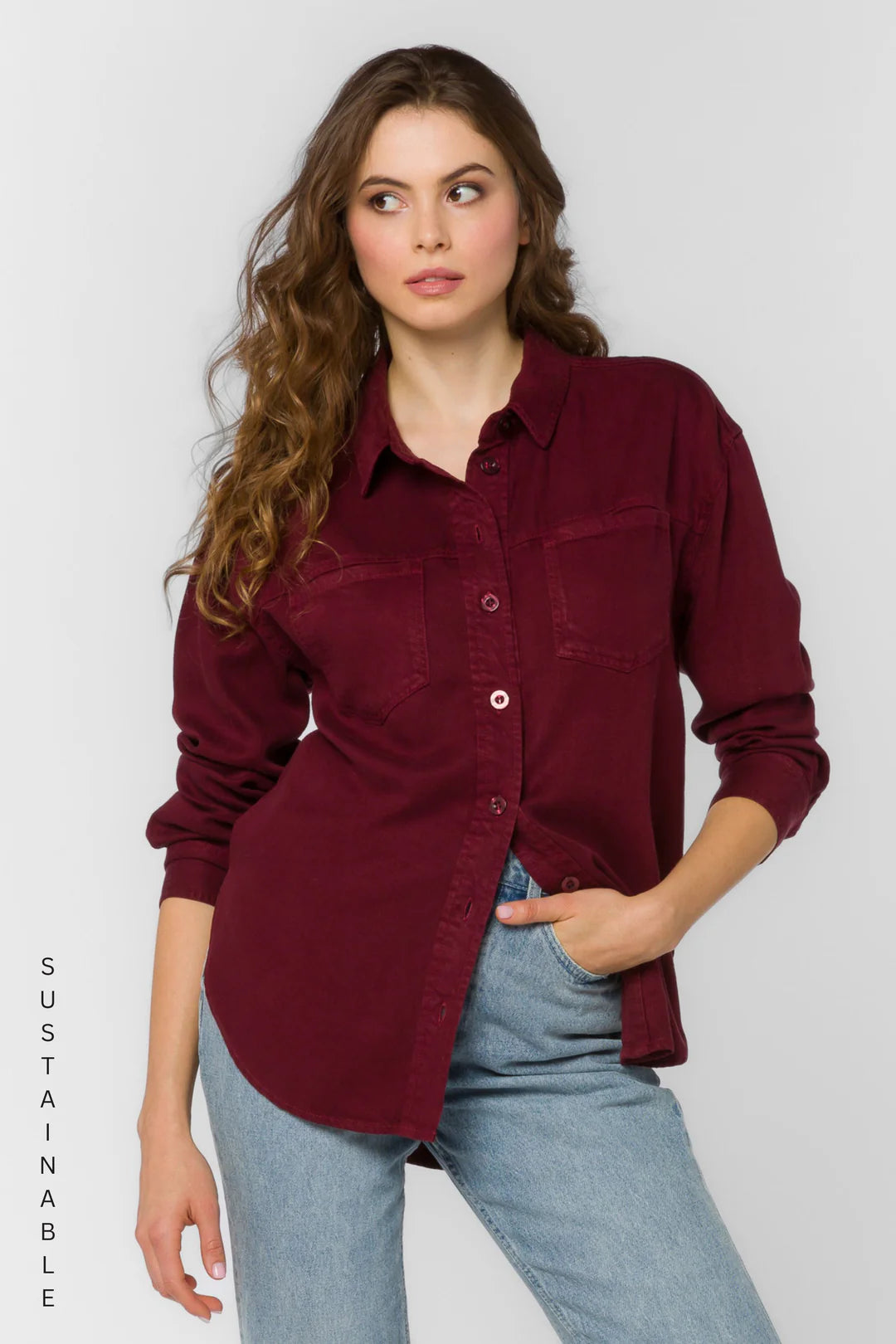 Braxton Burgundy Long Sleeve Button-Up Shirt
