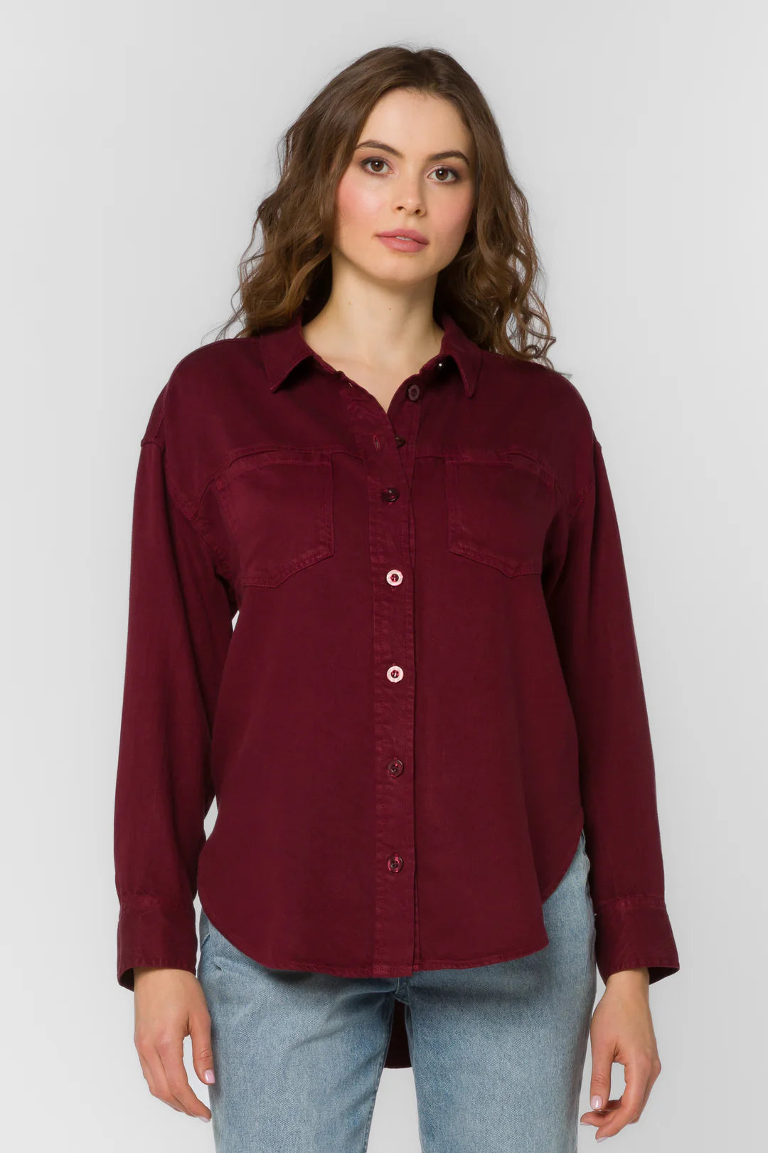 Braxton Burgundy Long Sleeve Button-Up Shirt