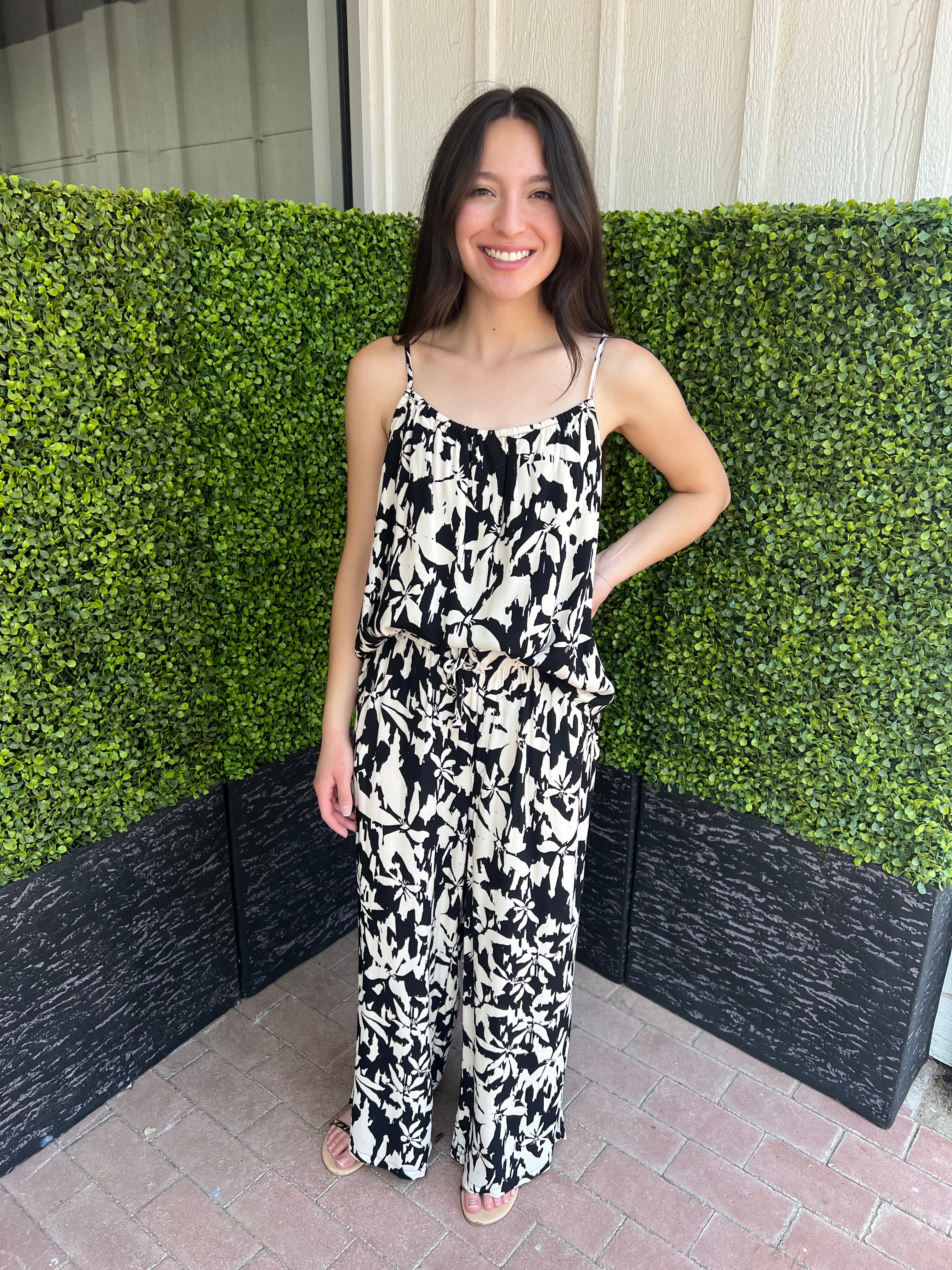 Claudette Wide-Leg Floral Pants – Black Cream