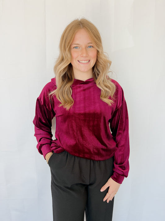 Burgundy Velvet Hoodie