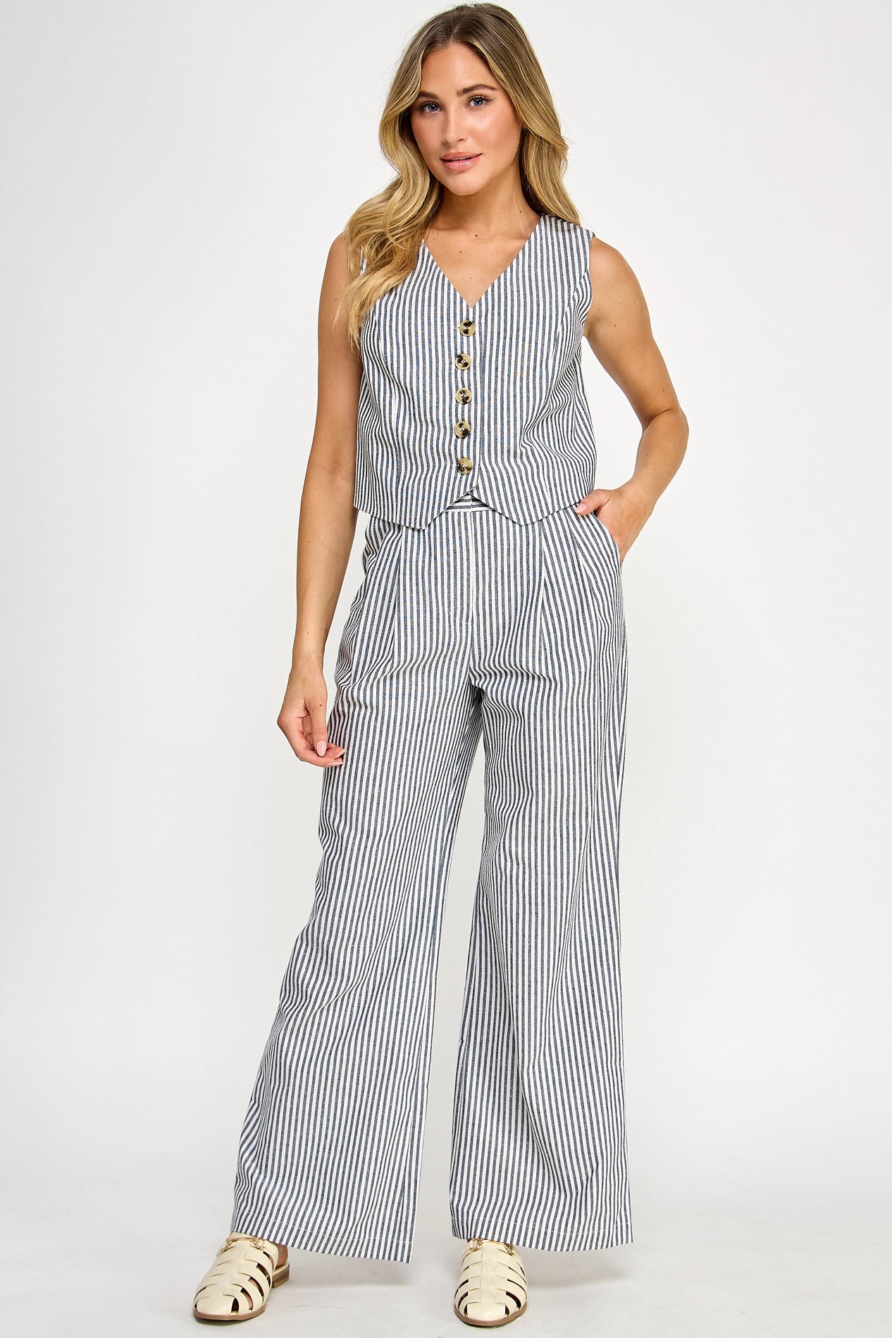 Ellison Striped Linen Wide Leg Trousers