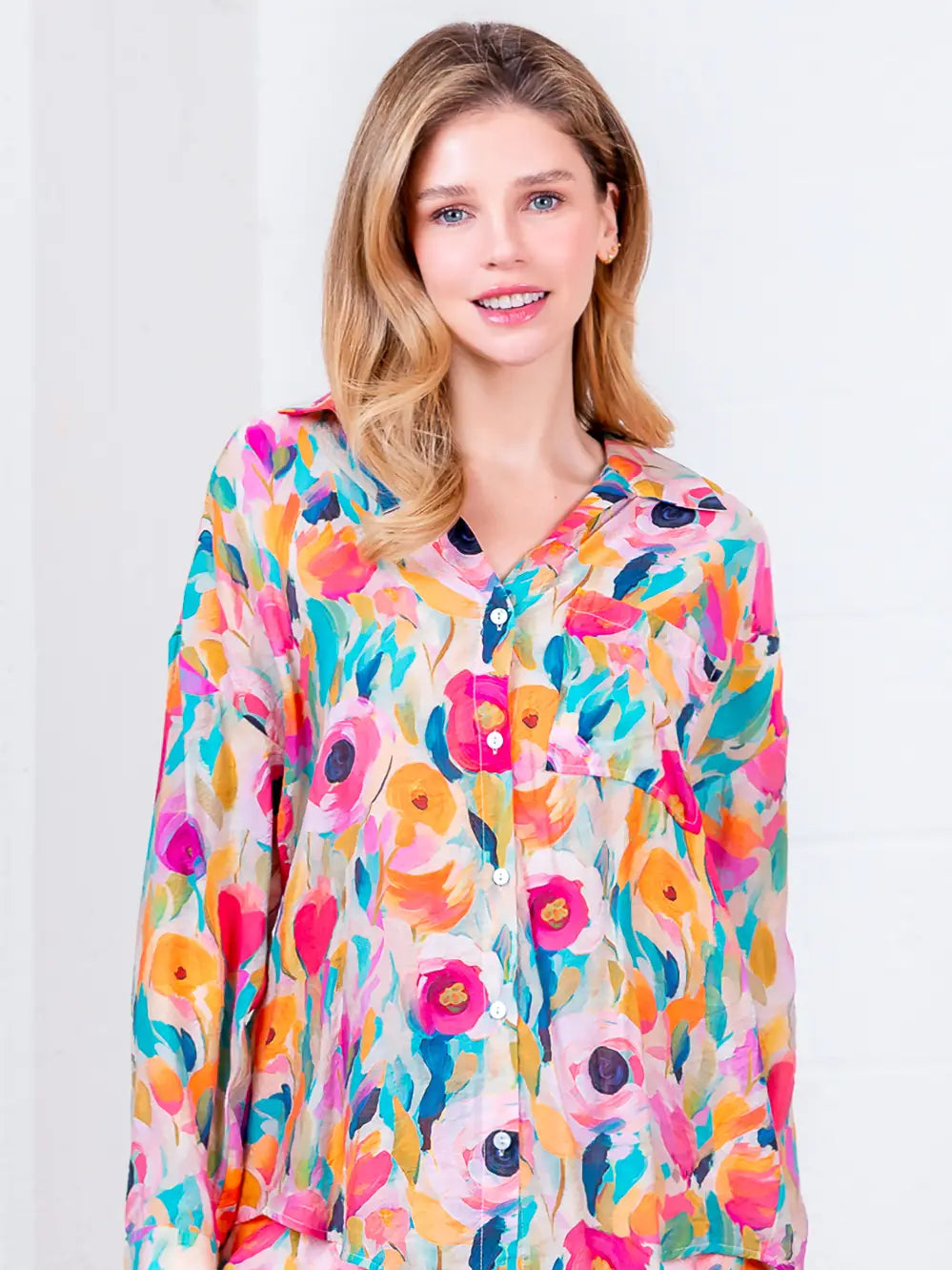 Floral Long Sleeve Button Down Top 