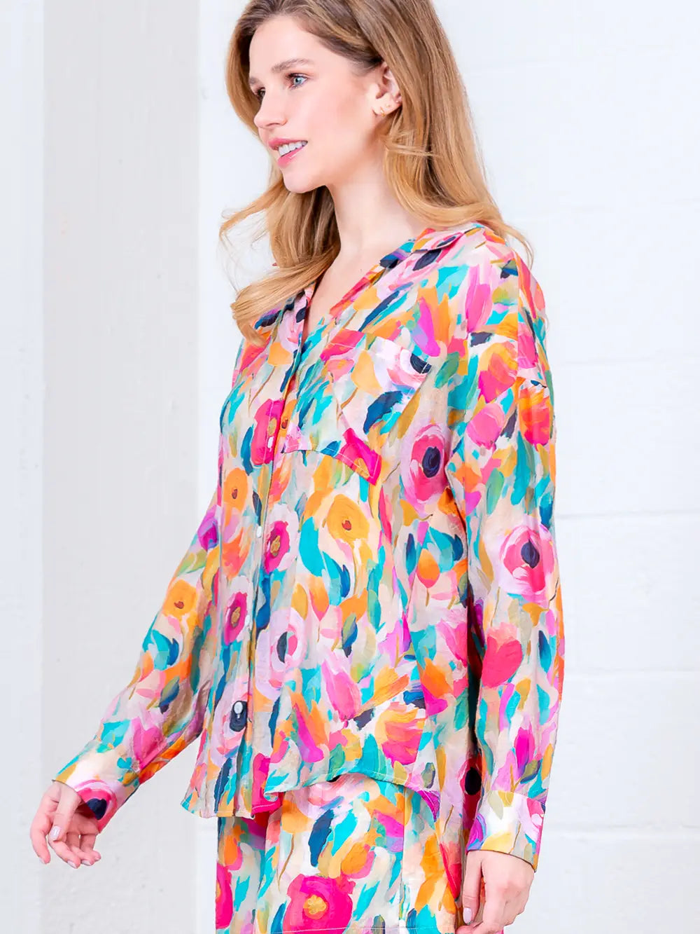 Floral Long Sleeve Button Down Top 