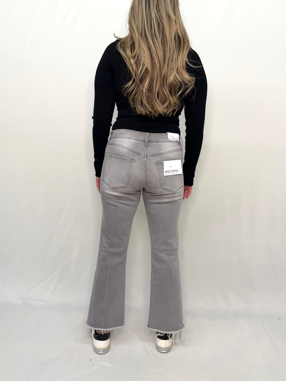 Gray High-Rise Straight Ankle Jeans with Raw Hem 