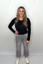 Gray High-Rise Straight Ankle Jeans with Raw Hem 