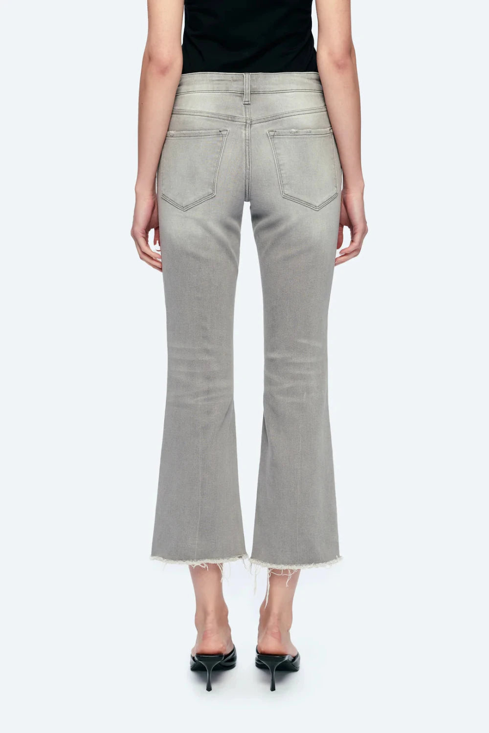 Gray High-Rise Straight Ankle Jeans with Raw Hem 