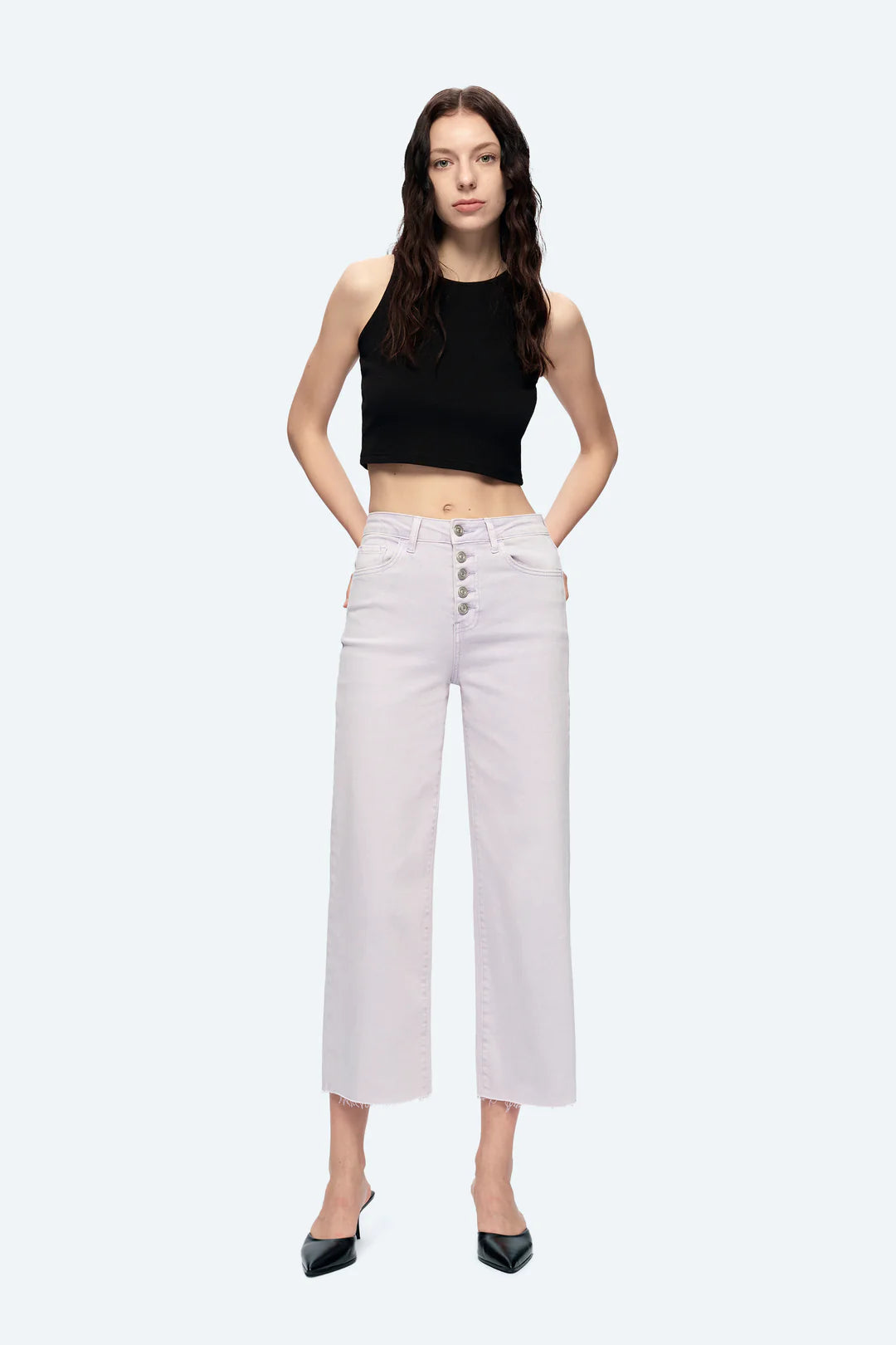 High-Waisted Stretch Wide Leg Jeans – Light Wash 