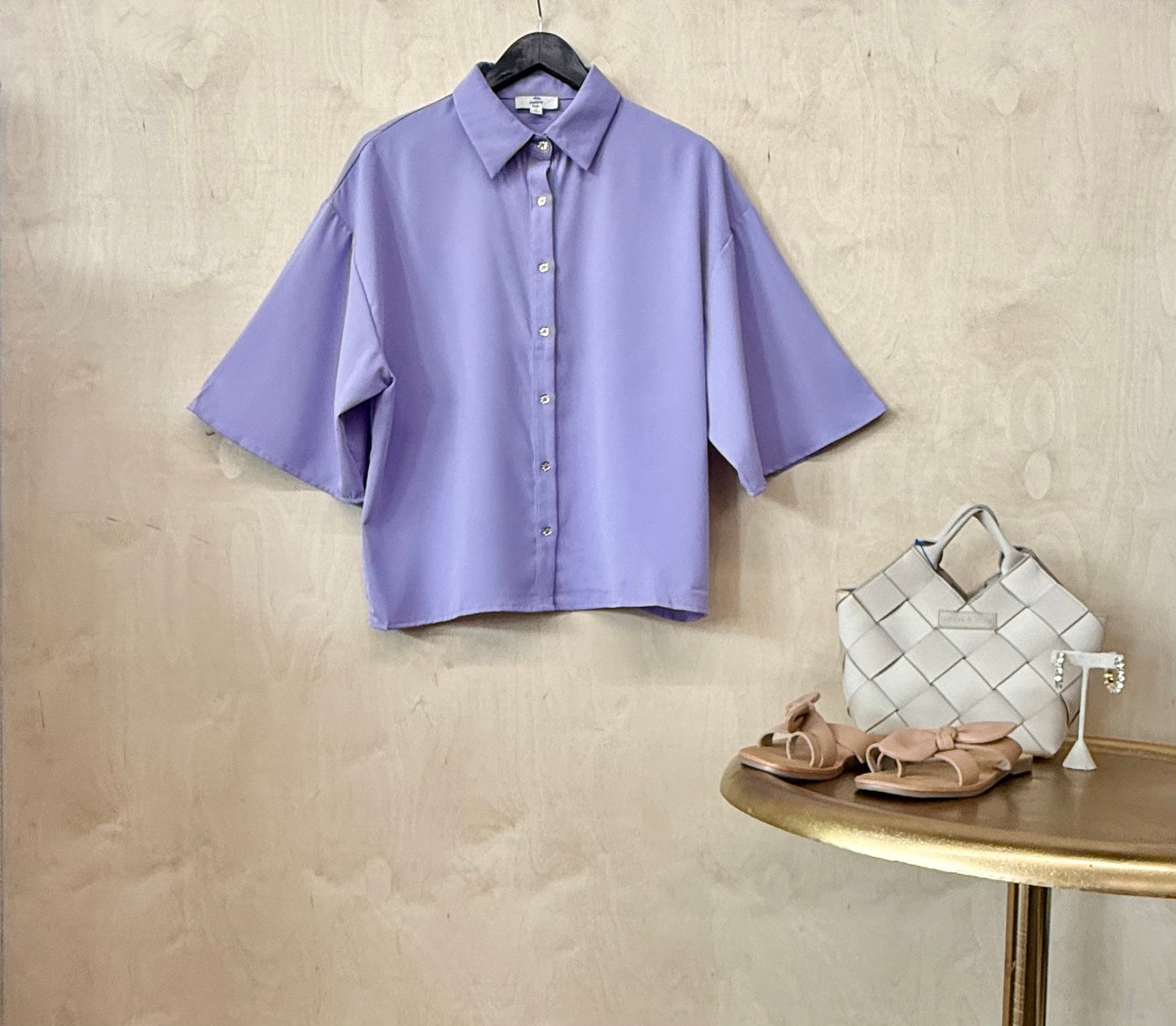 3 Qtr Sleeve Cropped Button Up