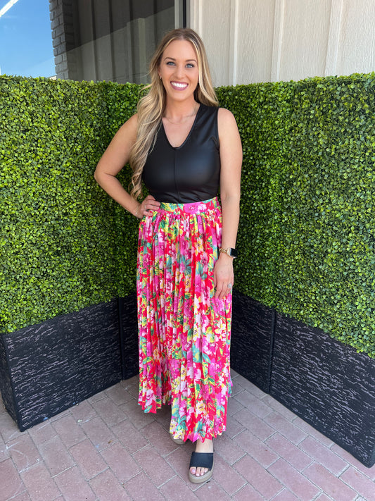 Floral Pleated Maxi Skirt