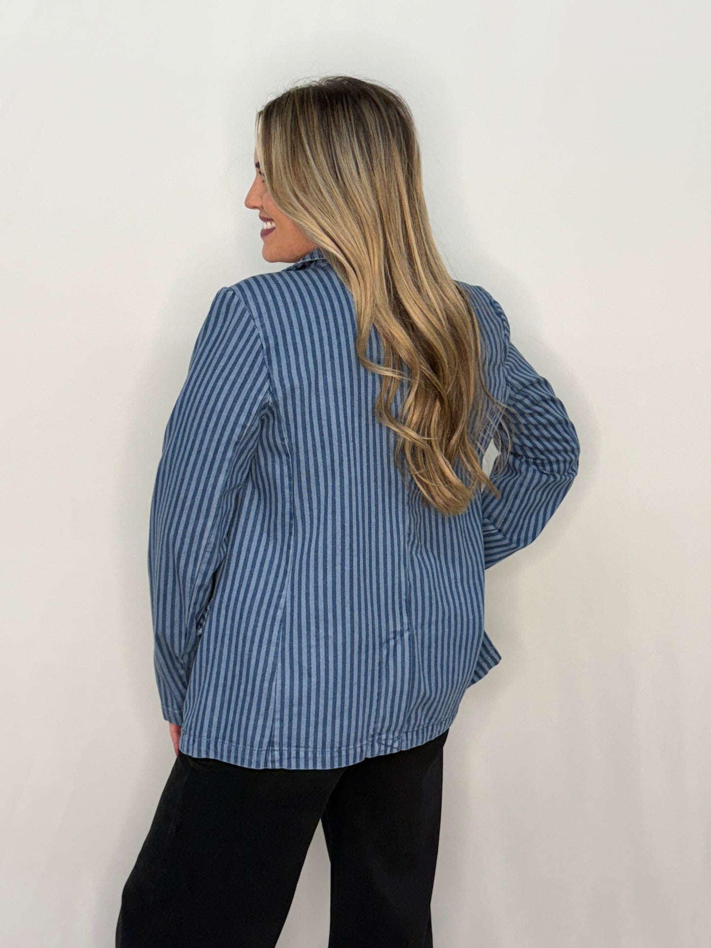 Blue Stripe Denim Blazer
