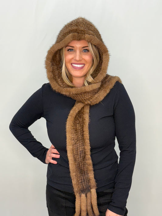 Knitted Mink Scarf Cap