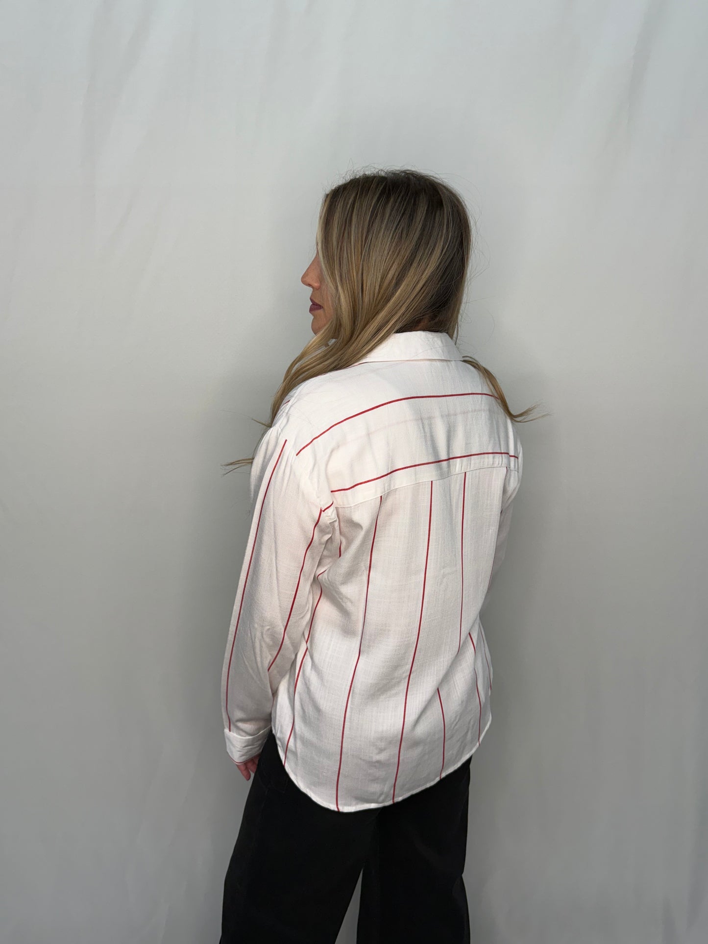 White & Red Stripe Button Up