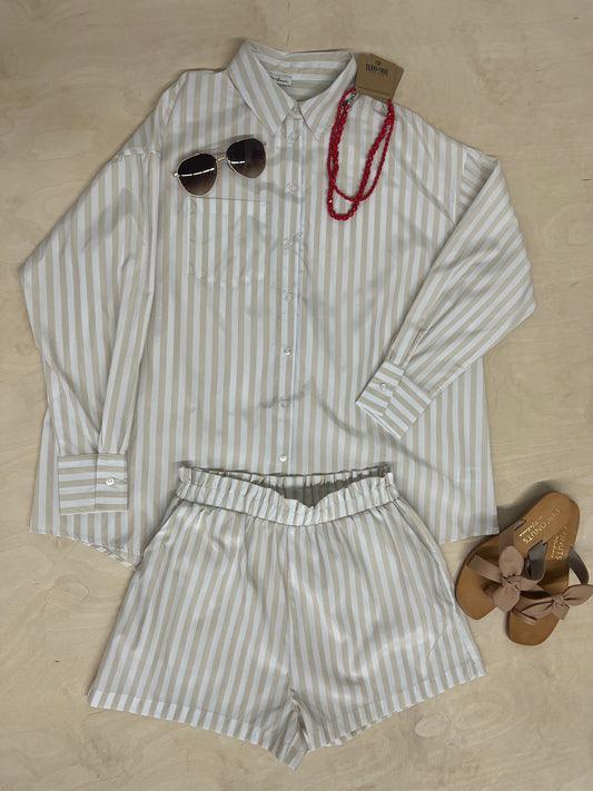 Beige Stripe Shorts