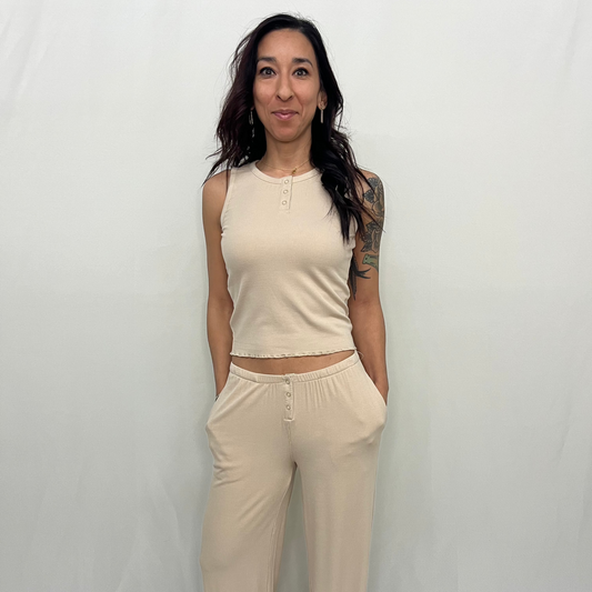 Bamboo Blend Henley Ribbed Tank Top