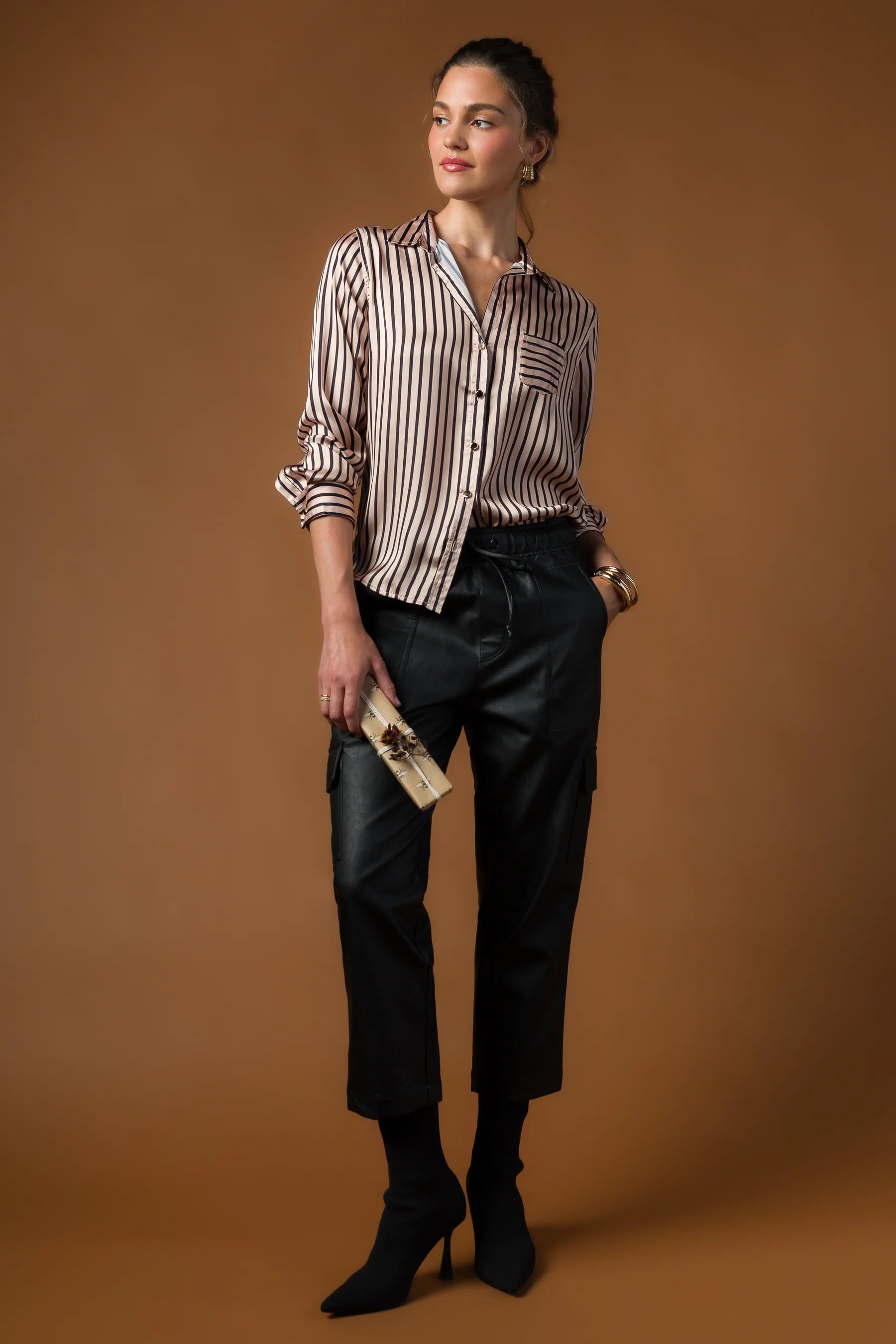 Velvet Heart Jasmine Long Sleeve Button Up 24091 Goldie Stripe