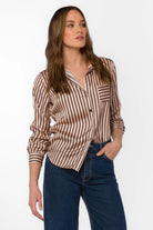 Velvet Heart Jasmine Long Sleeve Button Up 24091 Goldie Stripe