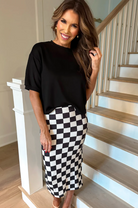 Jess Lea Checkered Side-Slit Midi Skirt