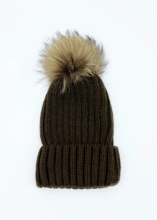 Knit Beanie w/ Fox Pom Pom