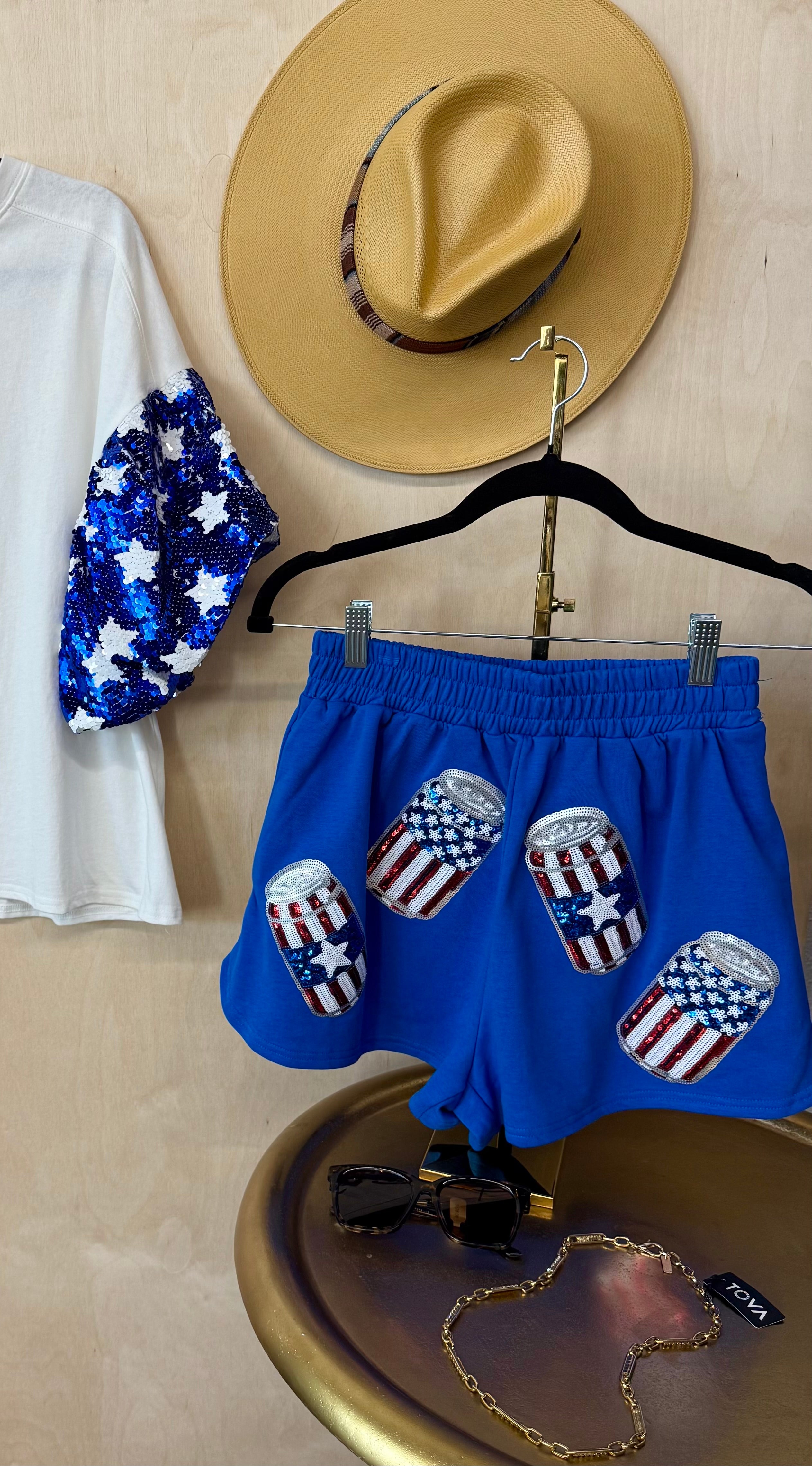 Patriotic Beer Sequin Shorts – French Terry Lounge Style