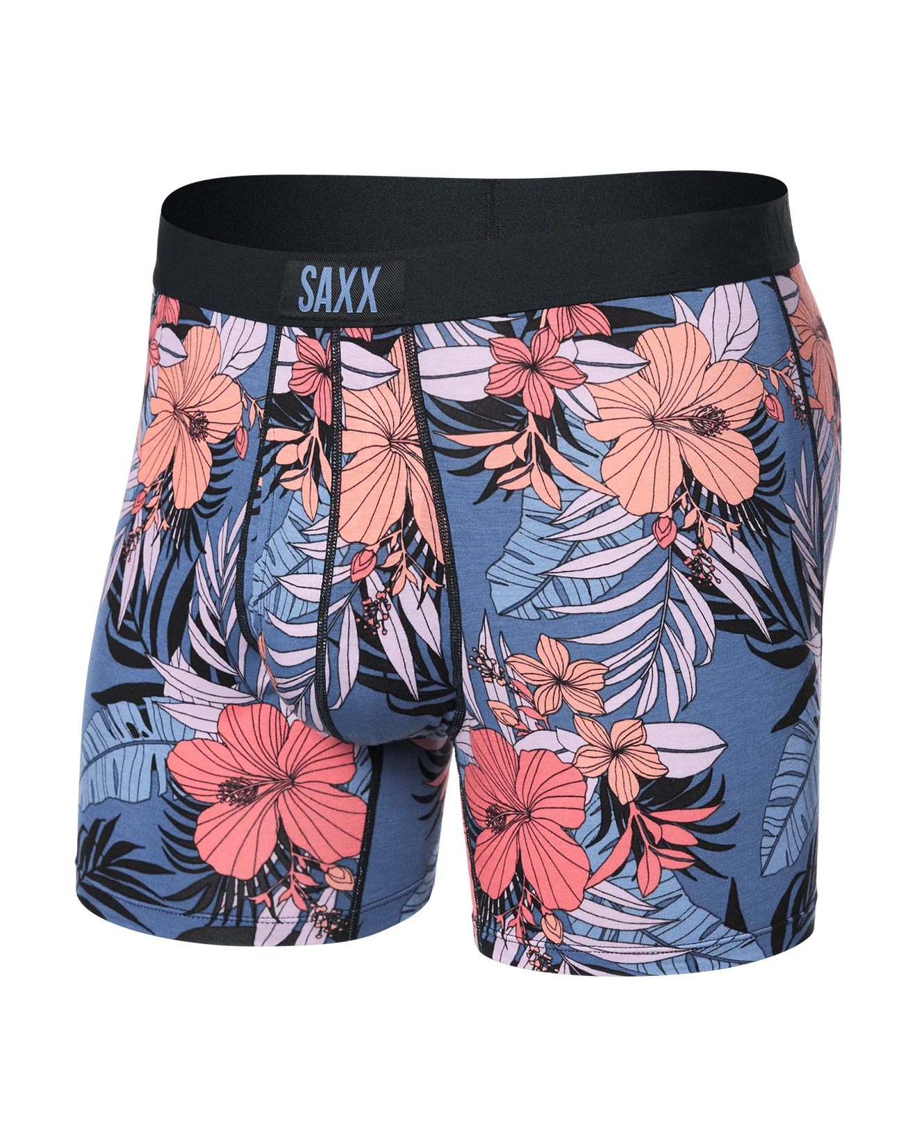 SAXX Ultra Super Soft Boxer Briefs with Fly Hibiscus Jungle- Blue