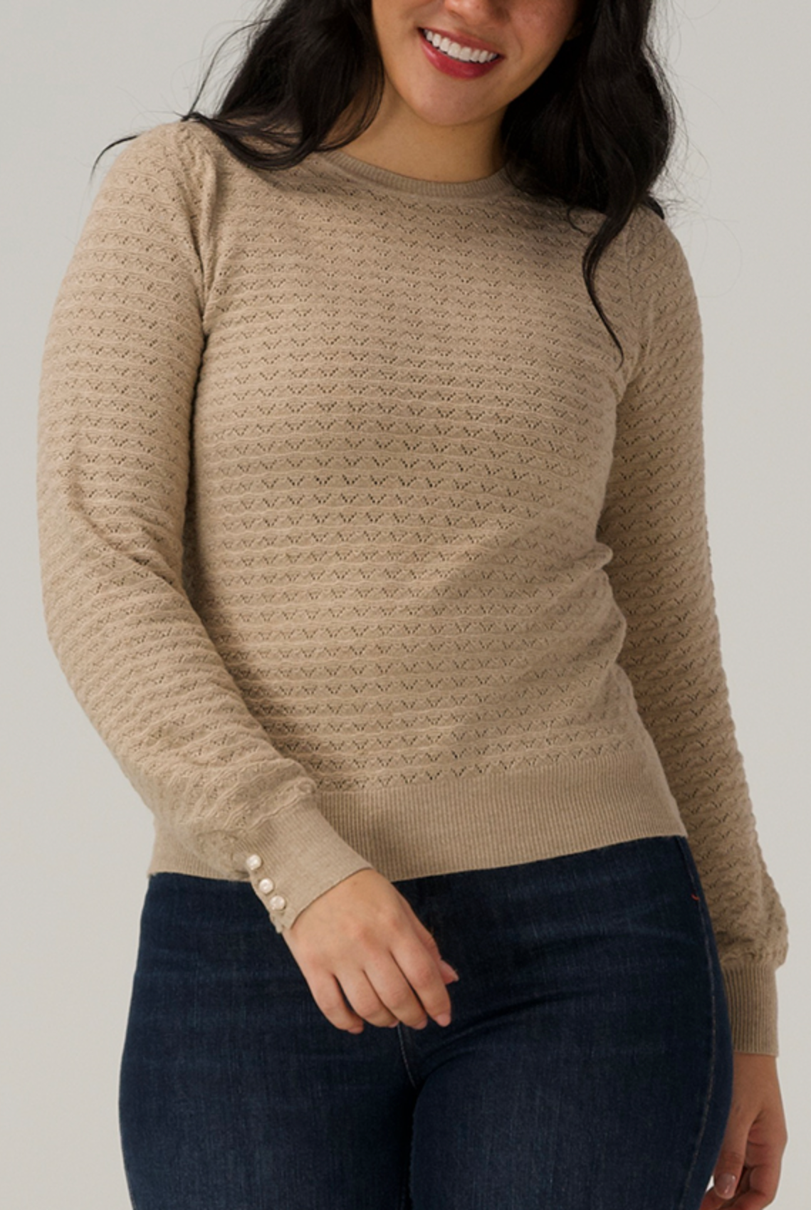 The Normal Brand Olivia Pointelle Crew Top Beige