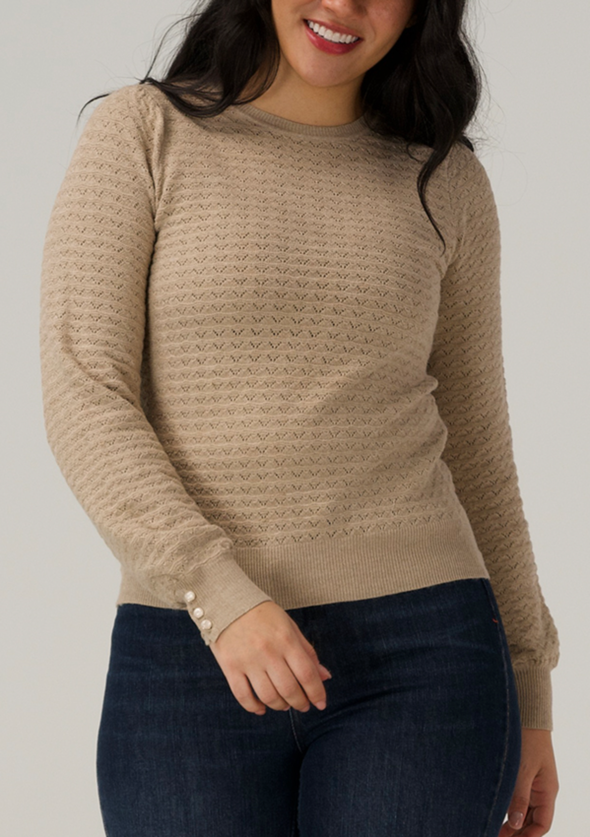 The Normal Brand Olivia Pointelle Crew Top Beige 