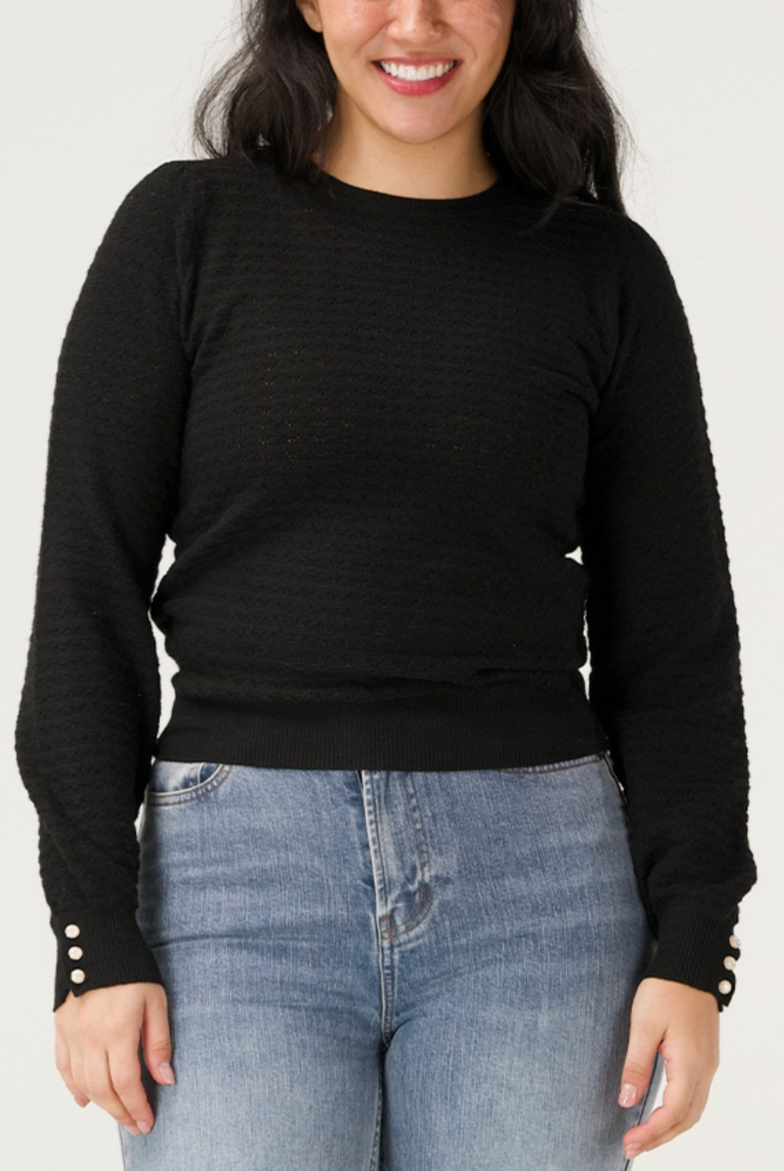 The Normal Brand Olivia Pointelle Crew Top Black side