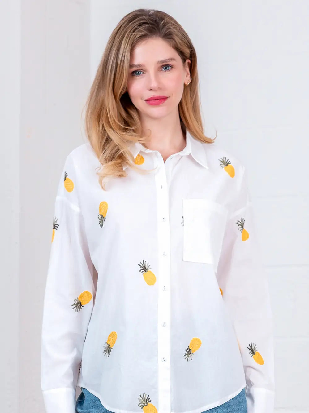 White Button Down W/ Pineapples