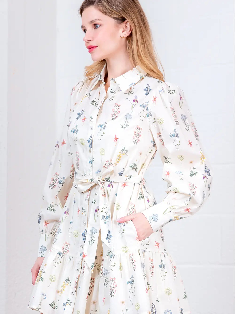 Cream Floral Button Down Dress