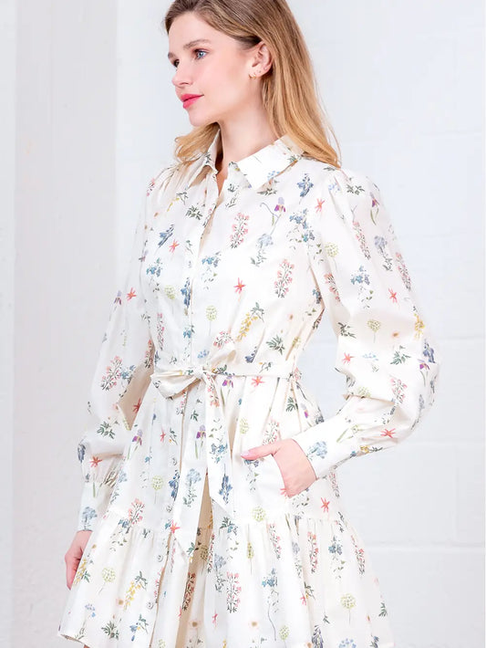 Cream Floral Button Down Dress