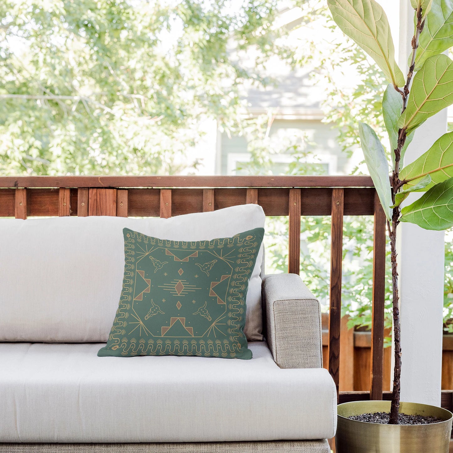 Lost Desert Green Outdoor Throw Pillow