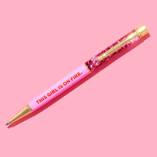 “This Girl Is On Fire” Pink w/ Confetti Pen