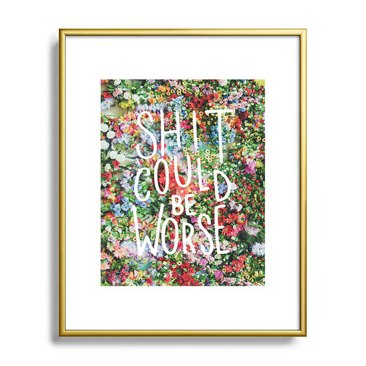 Floral Typography Metal Framed Art Print Gold